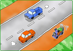 歩道を安全に走るシニアカーのイラスト