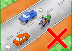 車道を走行してはいけないことを示すイラスト